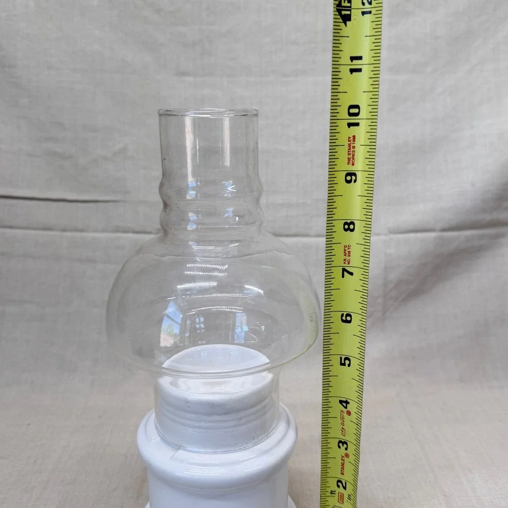 Vintage Hurricane Candle Holder White‎ Pottery Glass Fairy Lamp Cottage Decor